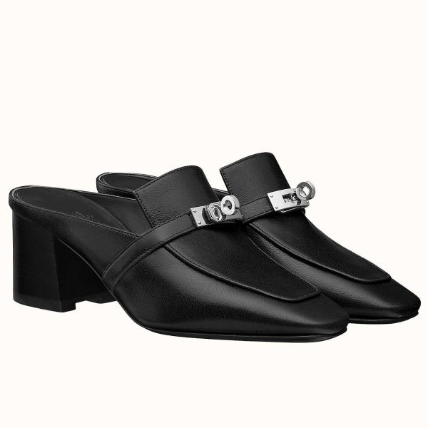 HERM Blossom Mules 60mm In Black Goatskin