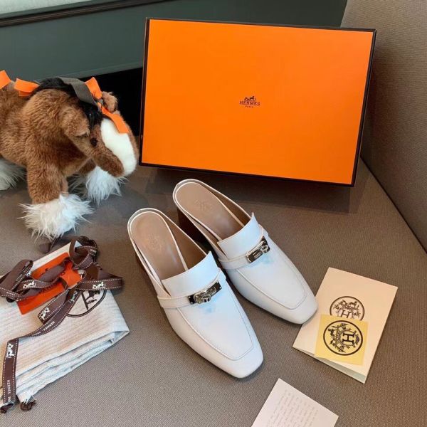 HERM Blossom Mules 60mm In White Goatskin