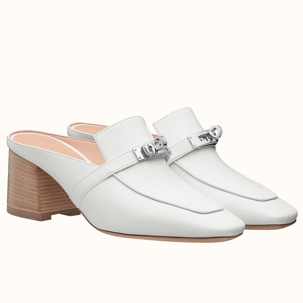 HERM Blossom Mules 60mm In White Goatskin