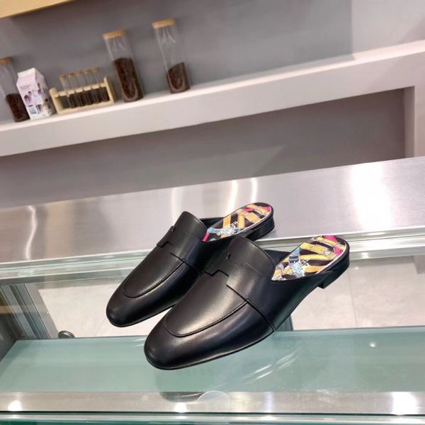HERM Catena Mules In Black Calfskin