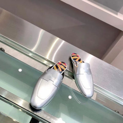 HERM Catena Mules In Silver Metallic Calfskin