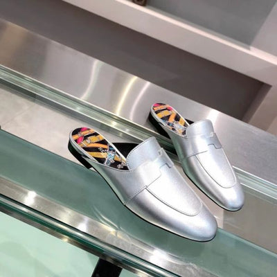 HERM Catena Mules In Silver Metallic Calfskin