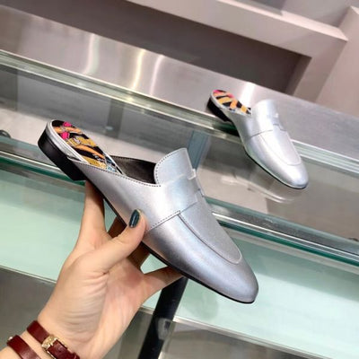 HERM Catena Mules In Silver Metallic Calfskin