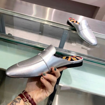 HERM Catena Mules In Silver Metallic Calfskin