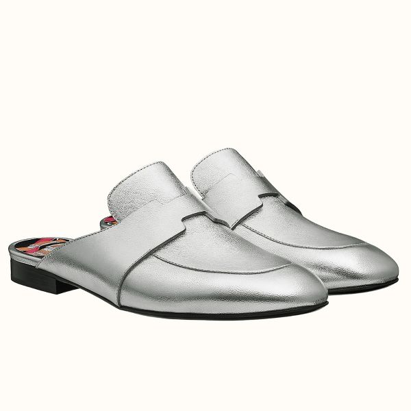 HERM Catena Mules In Silver Metallic Calfskin