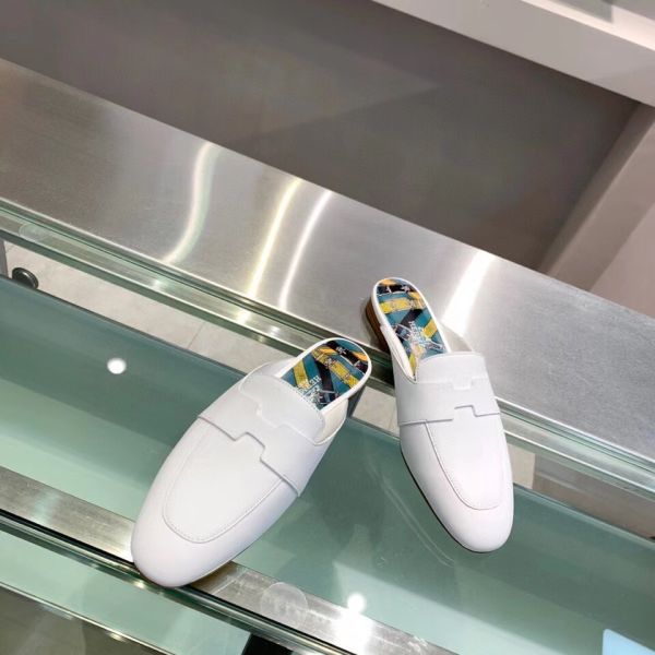 HERM Catena Mules In White Calfskin