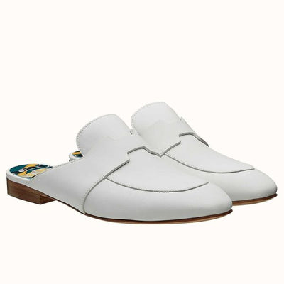 HERM Catena Mules In White Calfskin