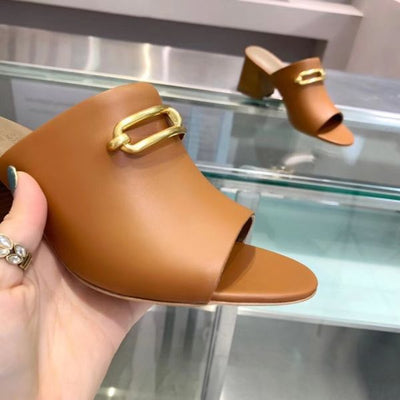 HERM Camilla Mules 60MM In Brown Calfskin