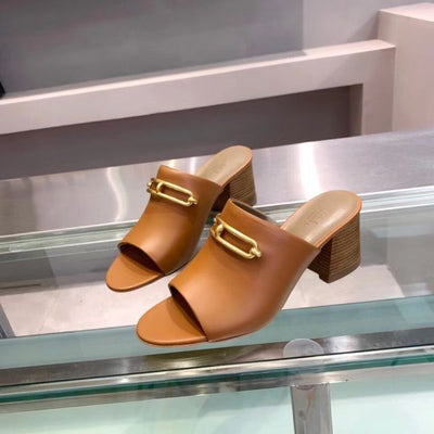 HERM Camilla Mules 60MM In Brown Calfskin