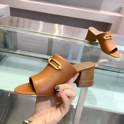 HERM Camilla Mules 60MM In Brown Calfskin