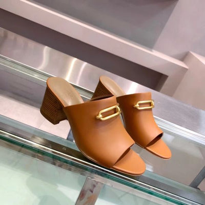 HERM Camilla Mules 60MM In Brown Calfskin