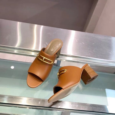HERM Camilla Mules 60MM In Brown Calfskin
