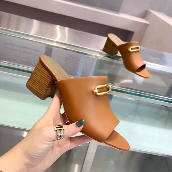 HERM Camilla Mules 60MM In Brown Calfskin