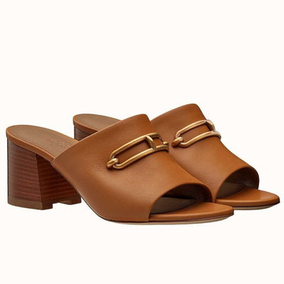 HERM Camilla Mules 60MM In Brown Calfskin