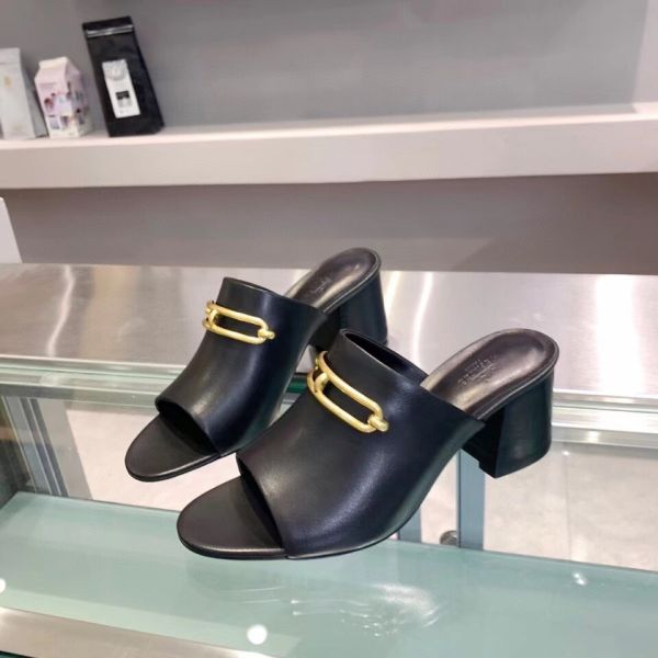 HERM Camilla Mules 60MM In Black Calfskin