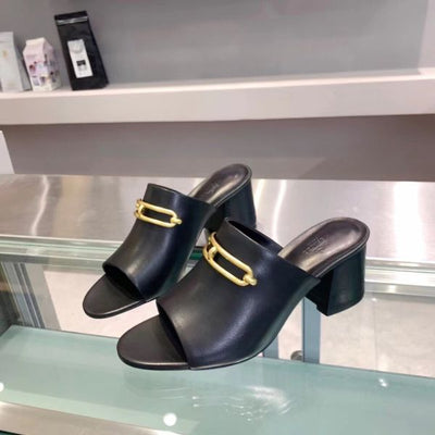 HERM Camilla Mules 60MM In Black Calfskin