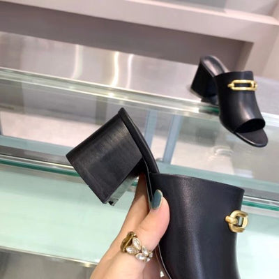 HERM Camilla Mules 60MM In Black Calfskin