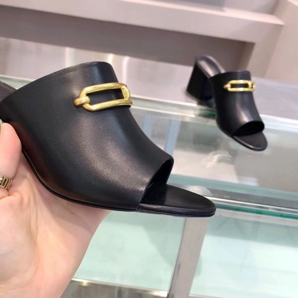 HERM Camilla Mules 60MM In Black Calfskin