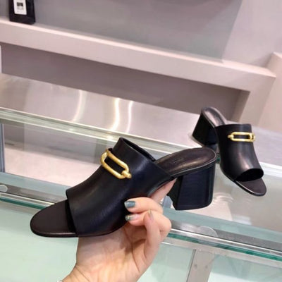 HERM Camilla Mules 60MM In Black Calfskin