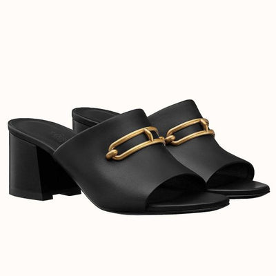 HERM Camilla Mules 60MM In Black Calfskin