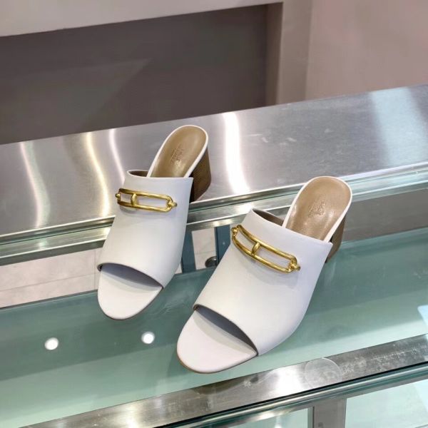HERM Camilla Mules 60MM In White Calfskin