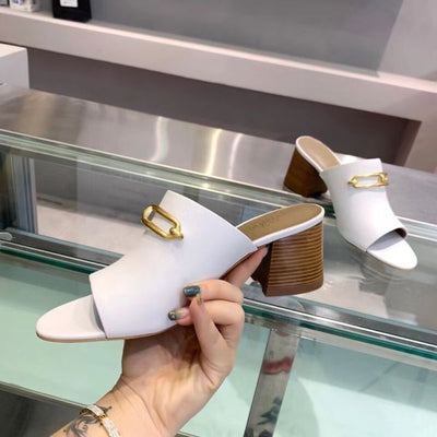 HERM Camilla Mules 60MM In White Calfskin