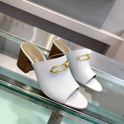 HERM Camilla Mules 60MM In White Calfskin