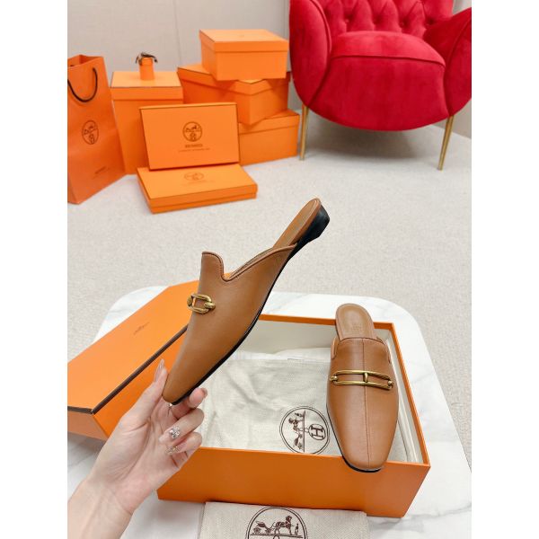 HERM Esmee Mules in Brown Calfskin