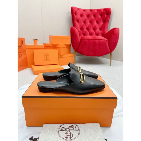 HERM Esmee Mules in Black Calfskin