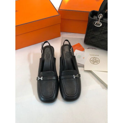 HERM Infinie 50 Slingback Pumps in Black Leather