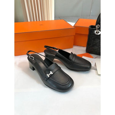 HERM Infinie 50 Slingback Pumps in Black Leather
