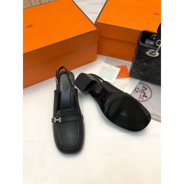 HERM Infinie 50 Slingback Pumps in Black Leather