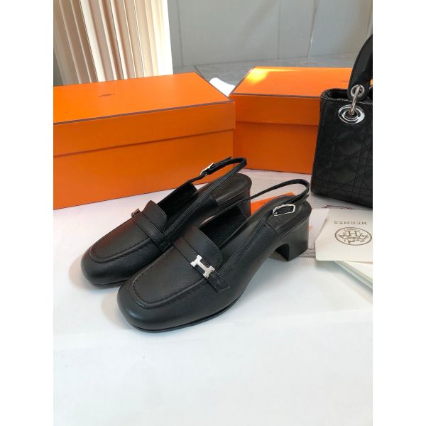 HERM Infinie 50 Slingback Pumps in Black Leather