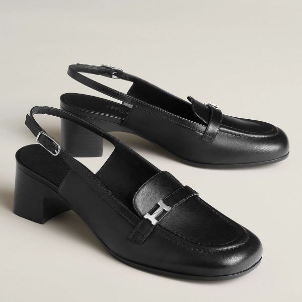 HERM Infinie 50 Slingback Pumps in Black Leather