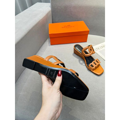 HERM Figari 55mm Wedge Sandals In Brown Nappa Leather