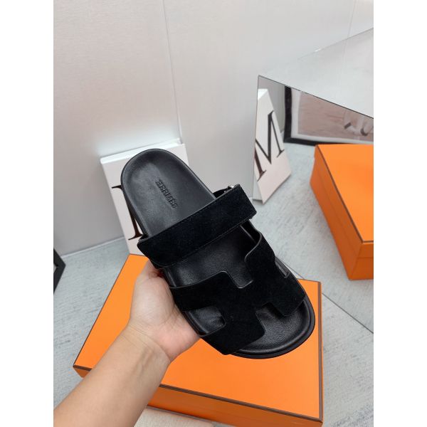 HERM Women's Chypre Sandals In Black Suede Calfskin