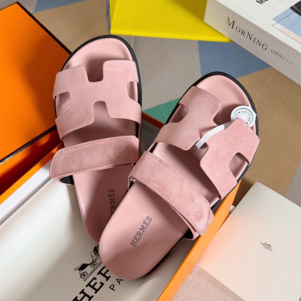 HERM Women's Chypre Sandals In Pink Suede Calfskin