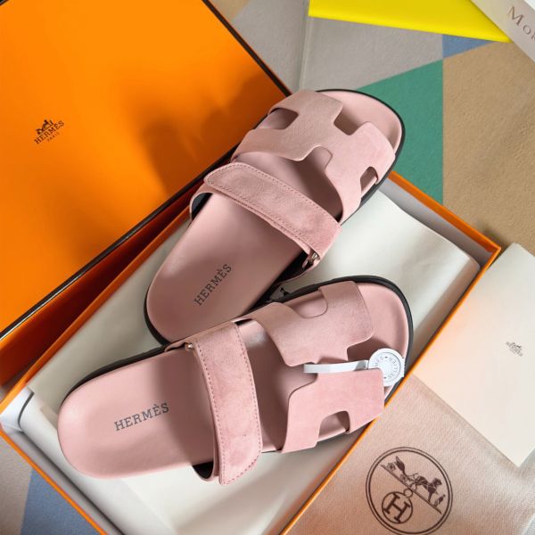 HERM Women's Chypre Sandals In Pink Suede Calfskin