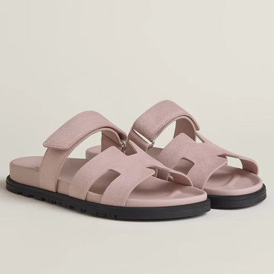 HERM Women's Chypre Sandals In Pink Suede Calfskin