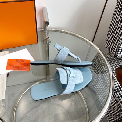 HERM Galerie Sandals In Vert D'eau Suede Leather