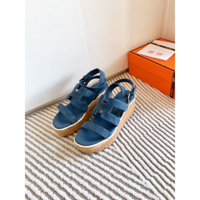 HERM Havane 30 Sandals in Blue Suede Leather