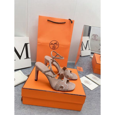 HERM Heden 80 Sandals in Beige Suede Leather with Rhinestone