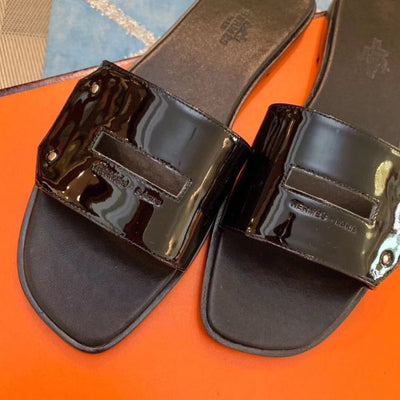 HERM View Sandals In Black Patent leather