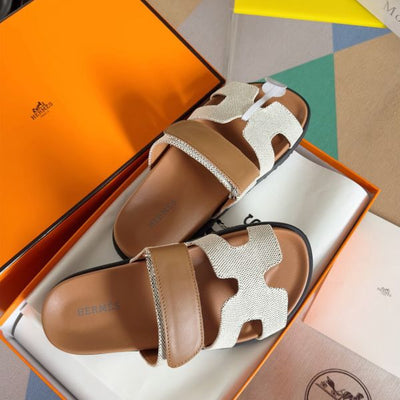 HERM Women's Chypre Sandals In Canvas with Brown Leather