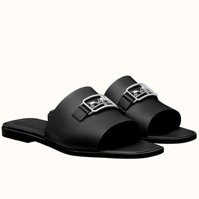 HERM Villa Sandals In Black Calfskin