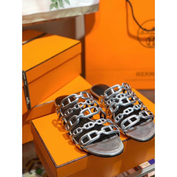 HERM Thalassa Sandals In Silver Metallic Calfskin