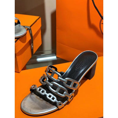 HERM Tandem Sandals In Silver Metallic Calfskin