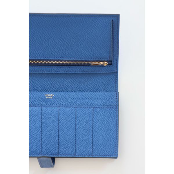 HERM Bearn Long Handmade Wallet in Blue France Epsom Calfskin
