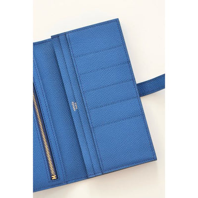 HERM Bearn Long Handmade Wallet in Blue France Epsom Calfskin