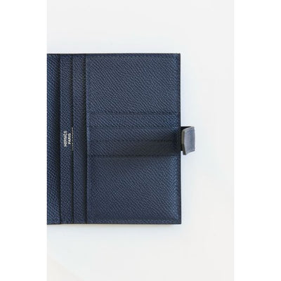 HERM Bearn Compact Handmade Wallet in Blue Saphir Epsom Calfskin